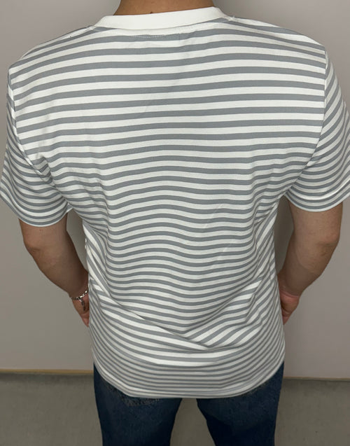 Açık Gri Çizgili Erkek T-Shirt