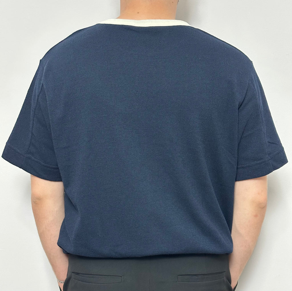 Lacivert Kontrast Yaka Basic T-Shirt