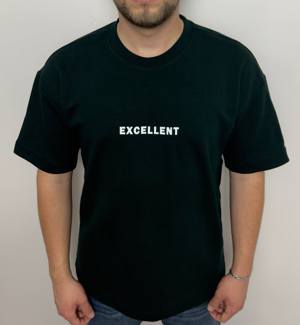 Excellent Baskılı Oversize Siyah Erkek T-Shirt