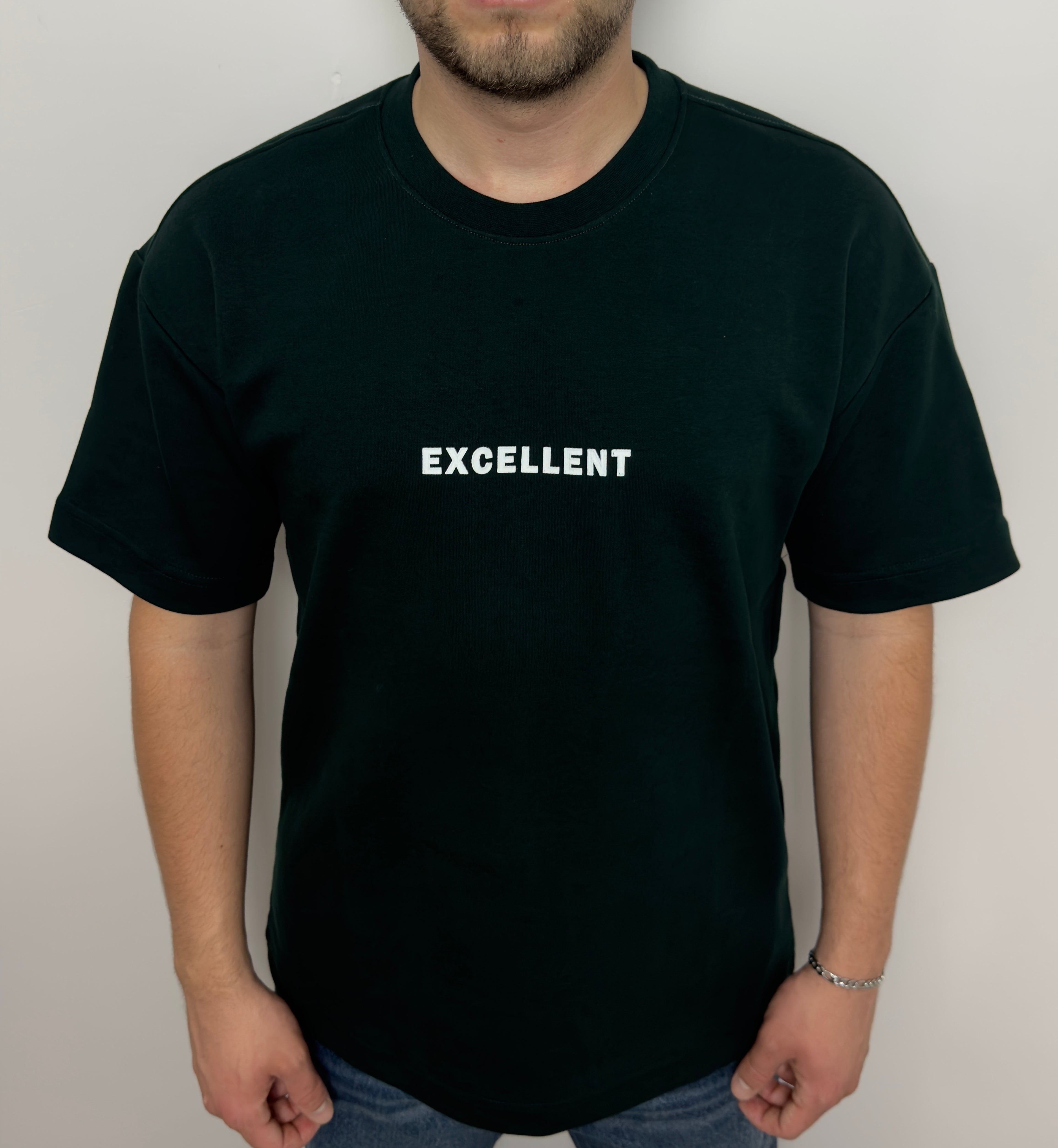 Excellent Baskılı Oversize Siyah Erkek T-Shirt