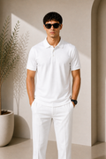 Premium Basic Polo Yaka Tişört – Beyaz parlak yala modeli