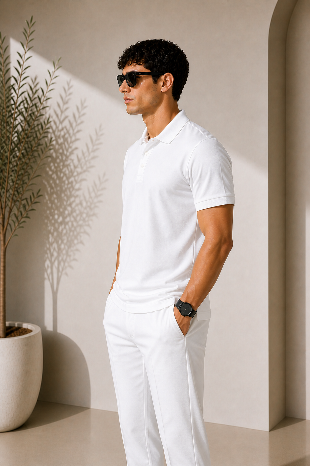 Premium Basic Polo Yaka Tişört – Beyaz parlak yala modeli