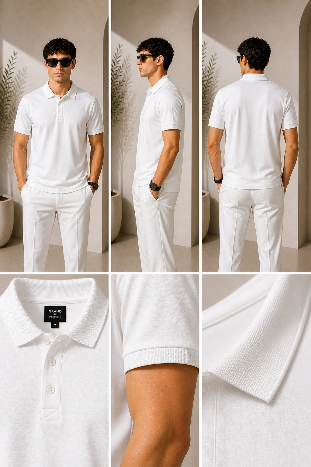Premium Basic Polo Yaka Tişört – Beyaz parlak yala modeli