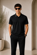 Premium Basic Polo Yaka Tişört – Siyah parlak yaka modeli