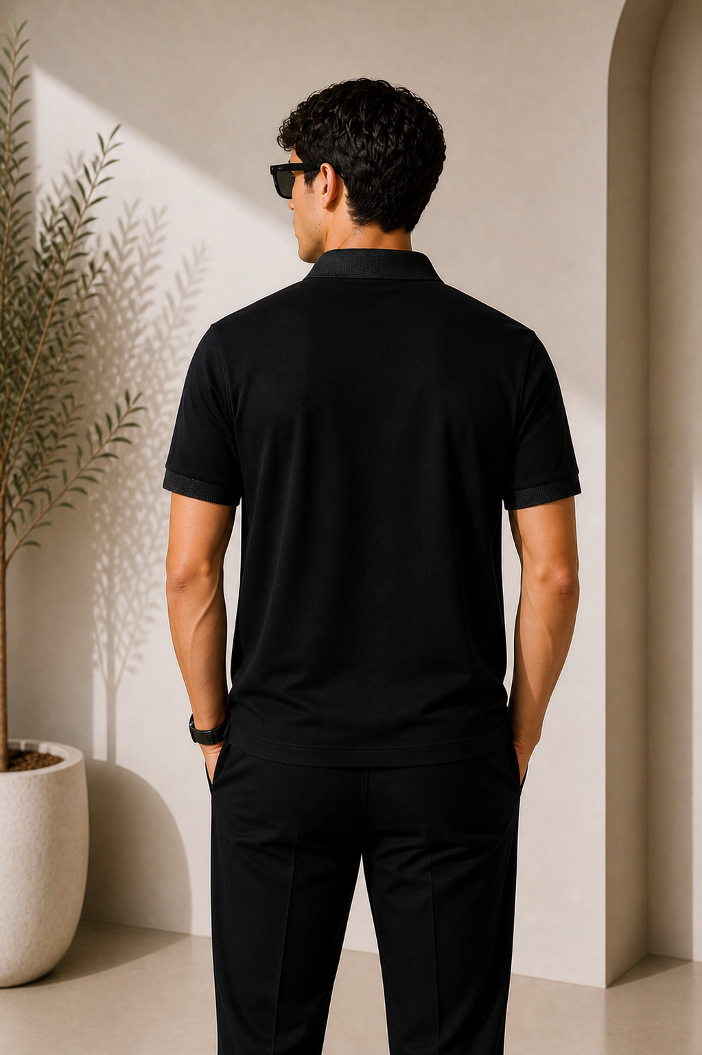 Premium Basic Polo Yaka Tişört – Siyah parlak yaka modeli