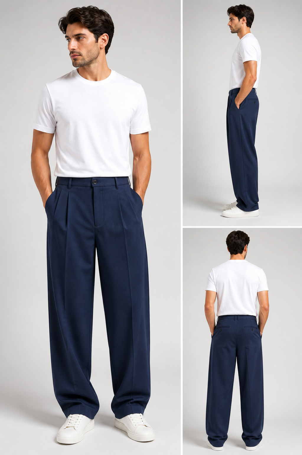 Lacivert Çift Pileli Baggy Erkek Pantolon