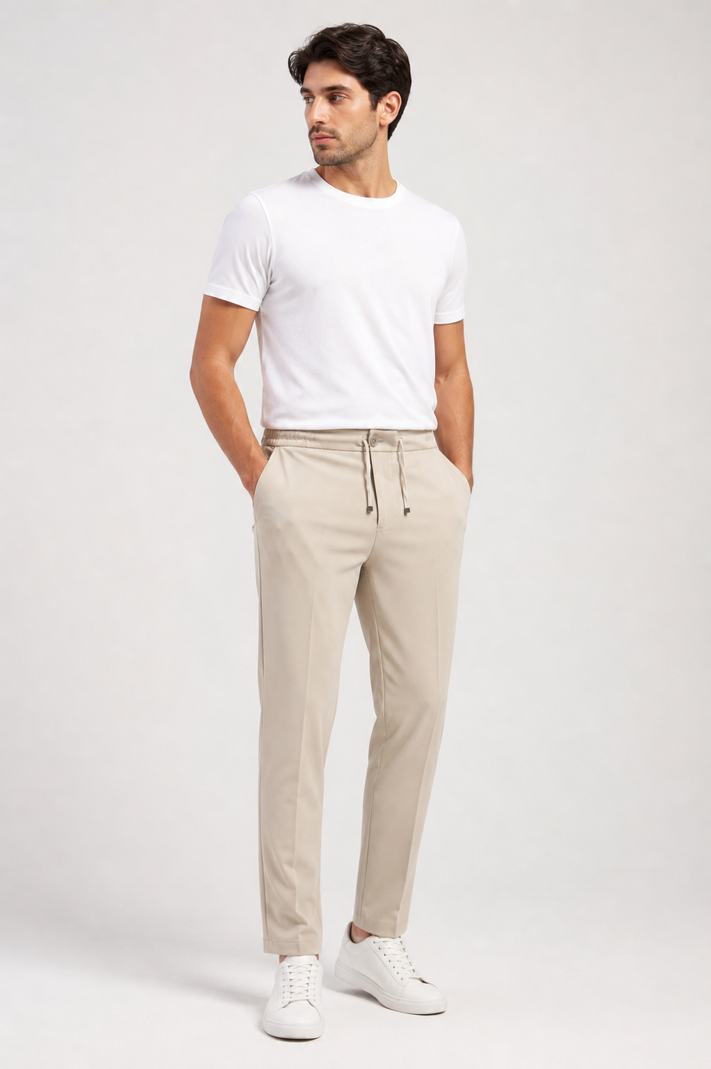Bej Bağcıklı Lastikli Erkek jogger Pantolon