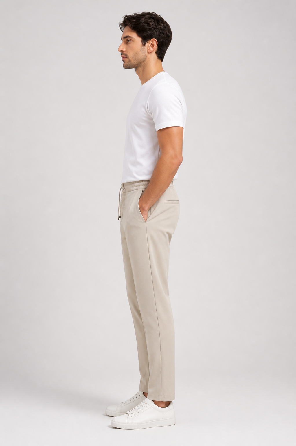 Bej Bağcıklı Lastikli Erkek jogger Pantolon