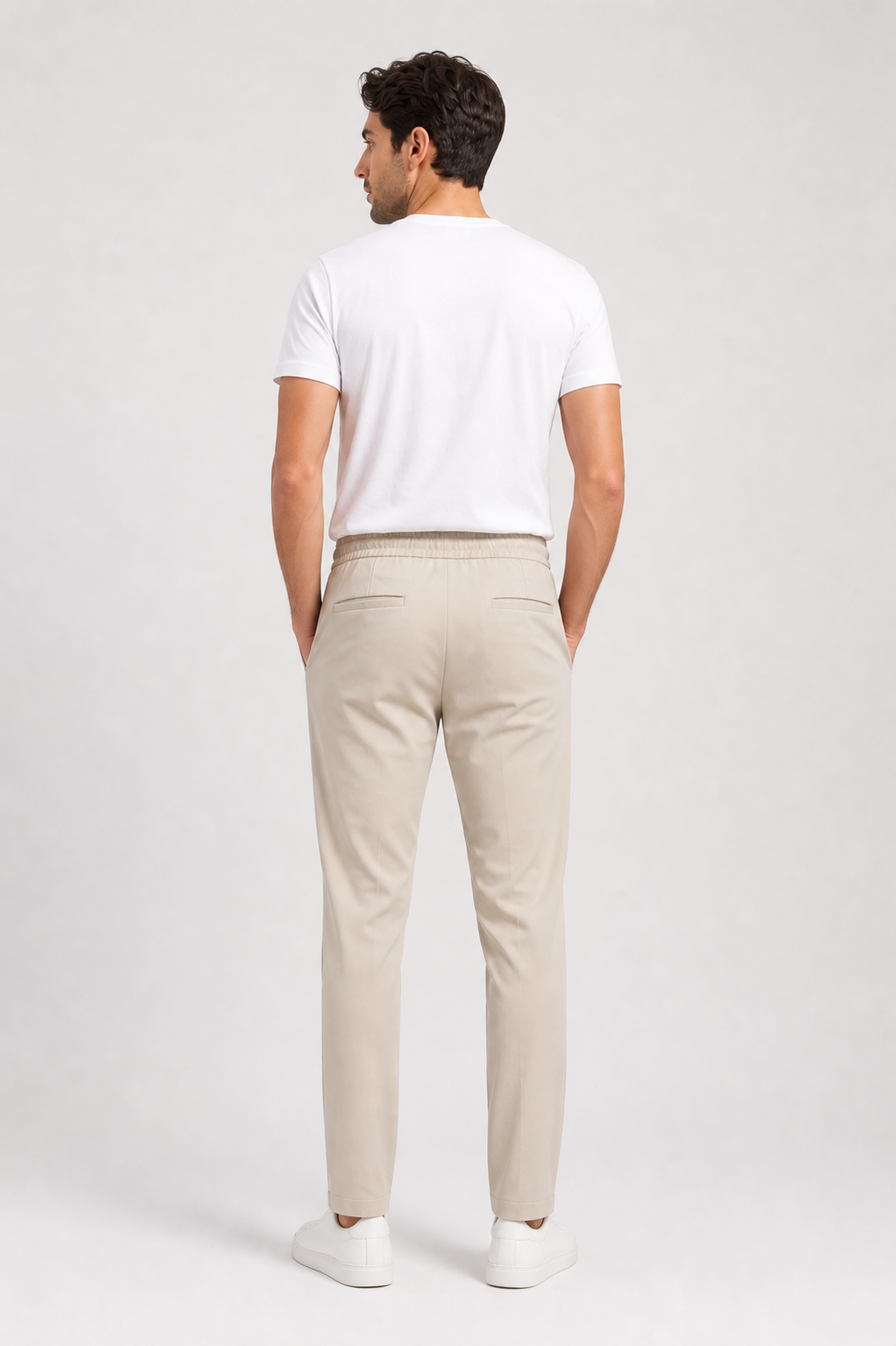 Bej Bağcıklı Lastikli Erkek jogger Pantolon