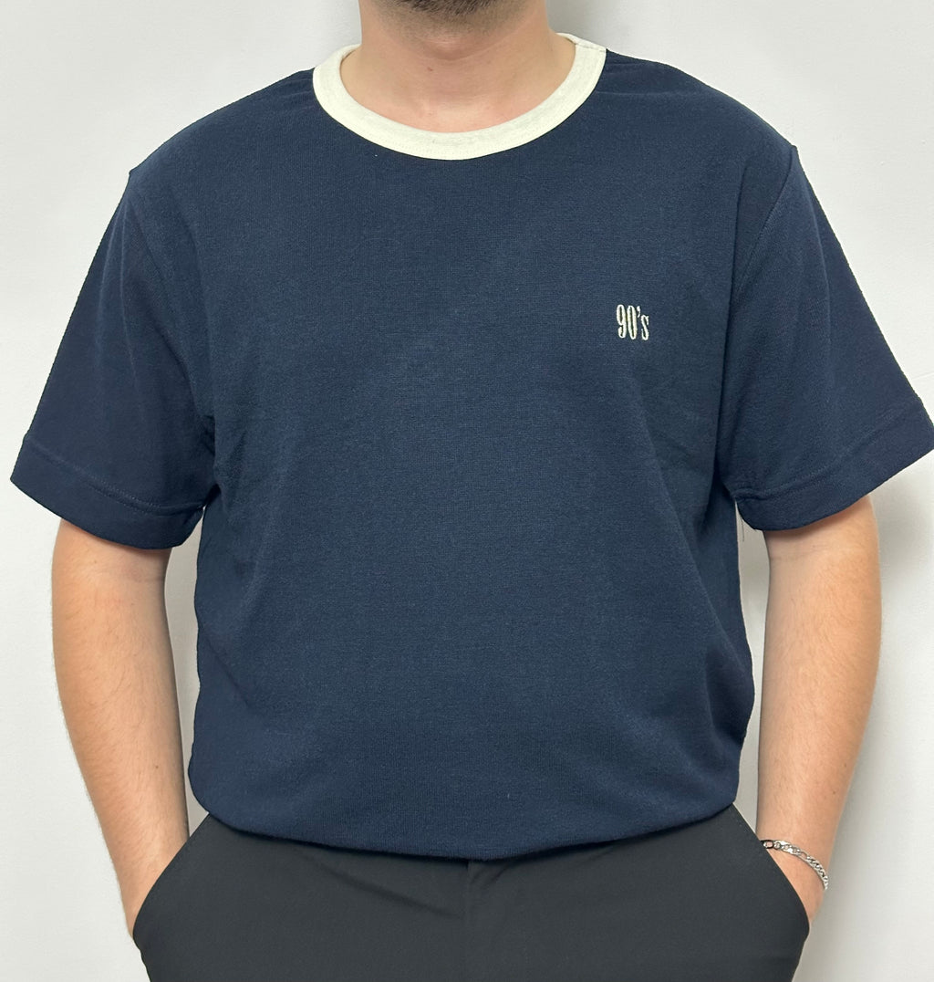 Lacivert Kontrast Yaka Basic T-Shirt