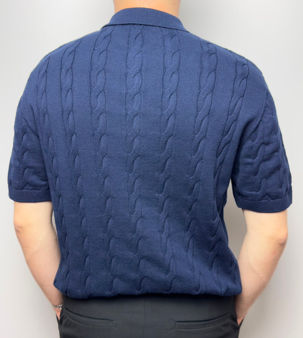 Çizgi Dokulu Triko Polo Yaka T-Shirt – Koyu Lacivert