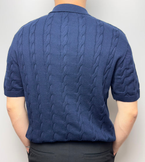 Çizgi Dokulu Triko Polo Yaka T-Shirt – Koyu Lacivert