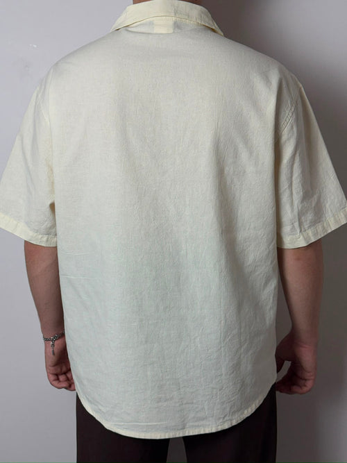 Erkek Bej Keten Gömlek Kısa Kollu