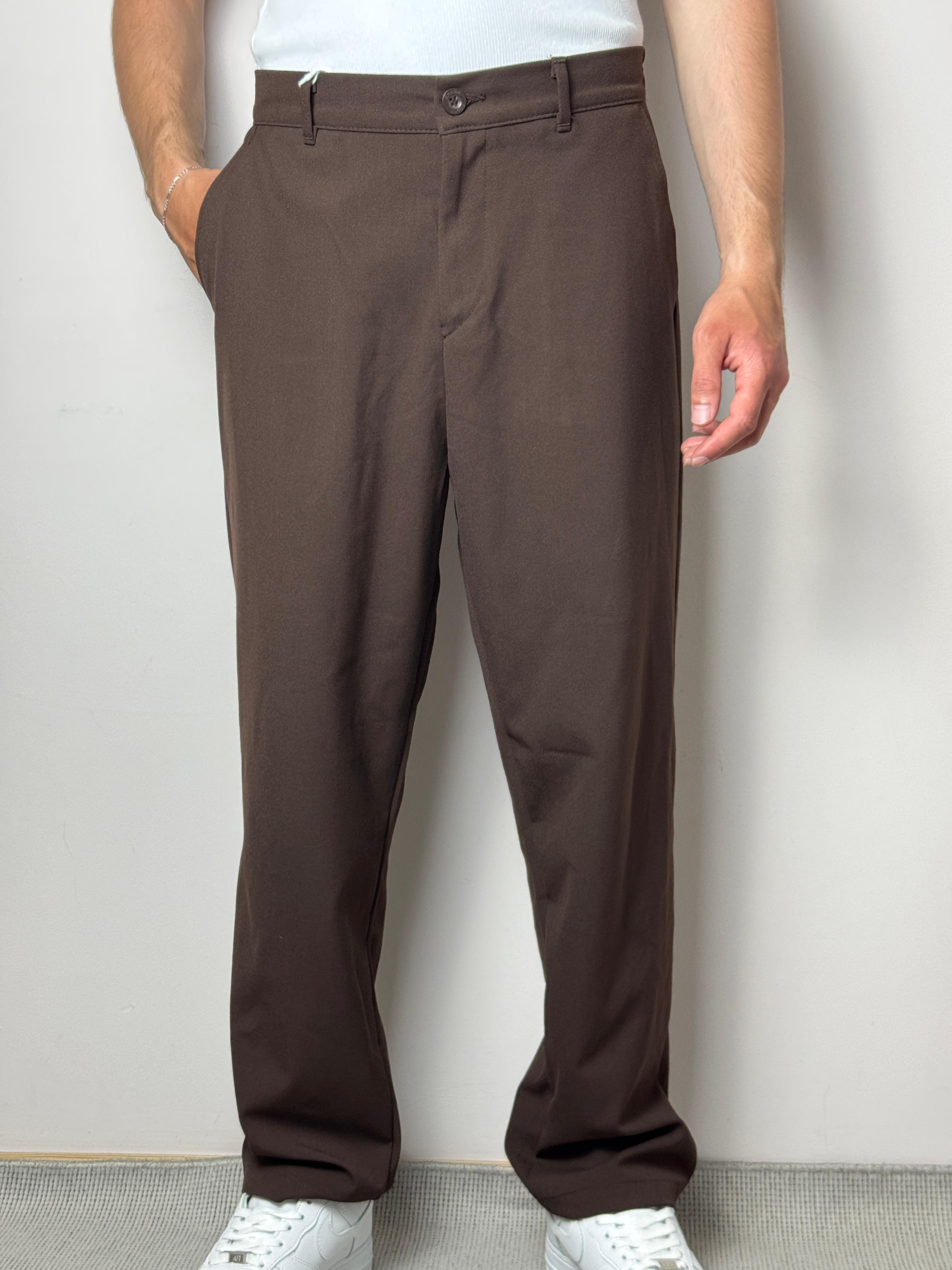 Kahverengi Relax Fit Erkek Kumaş Pantolon – Lastikli Bel Detaylı Premium Kesim